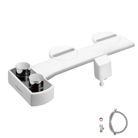 Bidet Attachment for Toilet, Non-Electric Bidet Toilet Seat Attachment - Dual Retractable Nozzles, Adjustable Water Pressure, Easily Installed Cold Water Sprayer for Rear Feminine Wash, White
