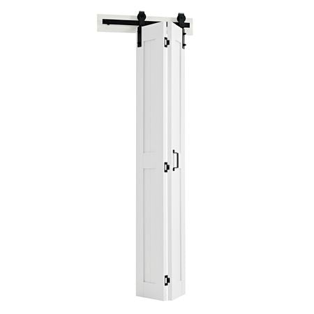 Bifold Barn Door, 24" x 84", MDF Bi-Fold Sliding Closet Doors, Hardware Kit Included, H-Frame Space-Saving Design, Need to Assemble, for Bedroom, Living Room, Wardrobe and Room Divider, White