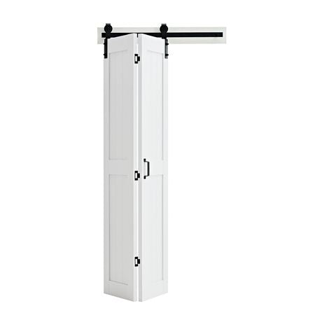 Bifold Barn Door, 36" x 84", MDF Bi-Fold Sliding Closet Doors, Hardware Kit Included, H-Frame Space-Saving Design, Need to Assemble, for Bedroom, Living Room, Wardrobe and Room Divider, White