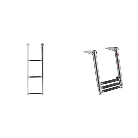 Boat Ladder, 3 Steps, Stainless Steel Telescoping Folding Swim Deck Ladder for Rear Entry Inboard, Heavy Duty 600 lbs Capacity with Wide Anti-Slip Steps, for Outboards, Yacht, Pontoon Boats