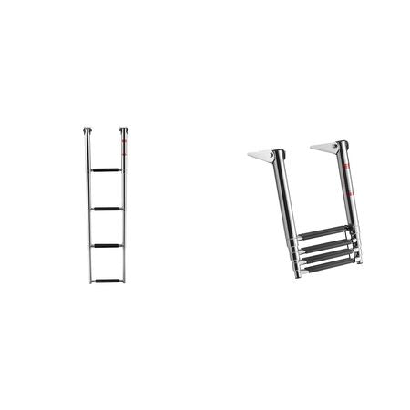 Boat Ladder, 4 Steps, Stainless Steel Telescoping Folding Swim Deck Ladder for Rear Entry Inboard, Heavy Duty 900 lbs Capacity with Wide Anti-Slip Steps, for Outboards, Yacht, Pontoon Boats