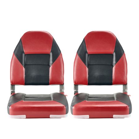 Boat Seat, High Backrest, Folding Fishing Boat Seat with Thickened Sponge Cushion & Waterproof PVC Leather, Aluminum Alloy Hinges, Flip Up Boat Seat for Boats, Yachts, Ships, Black & Red