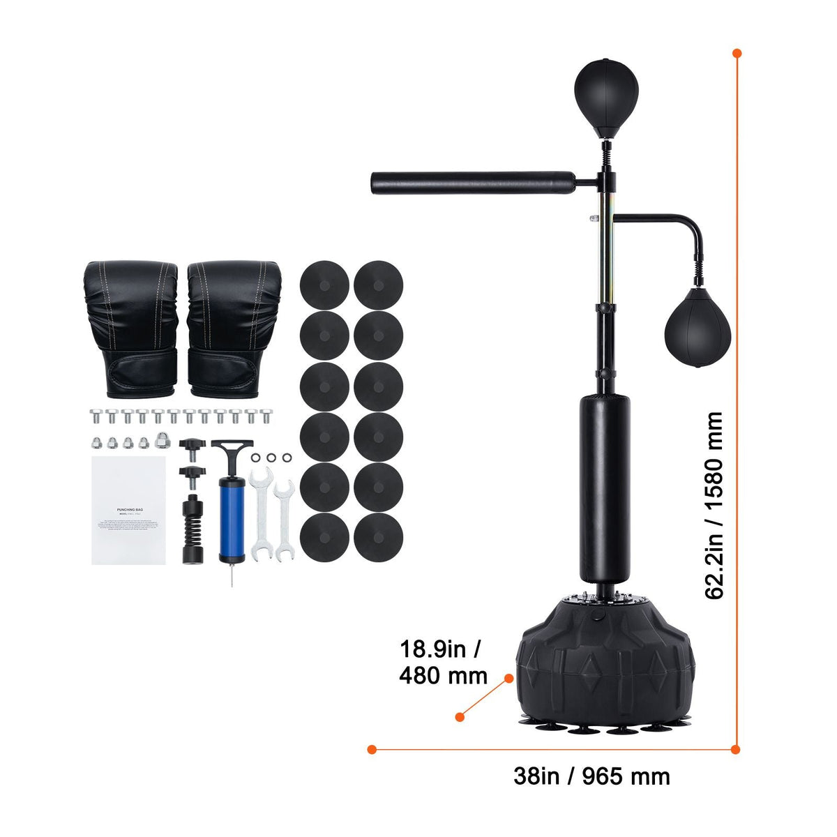 Boxing Speed Trainer, Punching Bag with Stand, Reflex Boxing Bag for Teens & Adults, Height Adjustable Free Standing Strike Bag Set with Gloves, Workout Speed Bag for Home Gym Training, Black
