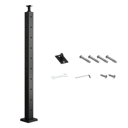 Cable Railing Post, 36x2x2 Inch Corner Railing Post, with L-Shaped Pre-Drilled Holes, Stainless Steel Cable Rail Post with Horizontal and Curved Bracket, 1-Pack, Black, 1JZLGZXHS914ZPBNY001V0