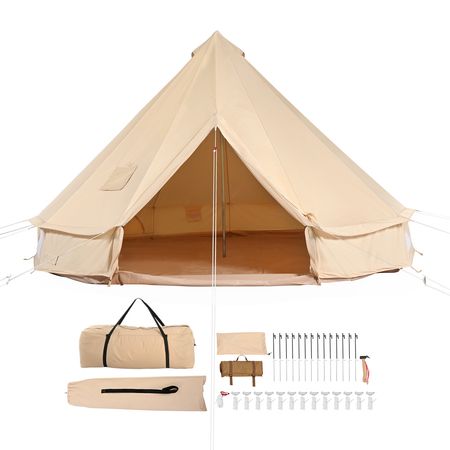 Canvas Bell Tent, 4 Seasons 6 m/19.68 ft Yurt Tent, Canvas Tent for Camping with Stove Jack, Breathable Tent Holds up to 10 People, Family Camping Outdoor Hunting Party