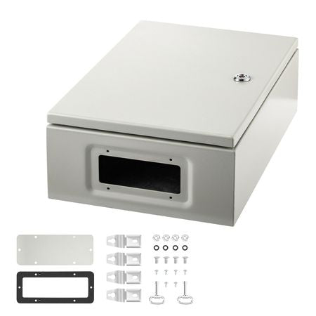 Carbon Steel Electrical Box, 16x12x6 inches, Hinged Cover, IP66 Waterproof & Dust Resistant, Suitable for Outdoor Use, Includes Mounting Plate