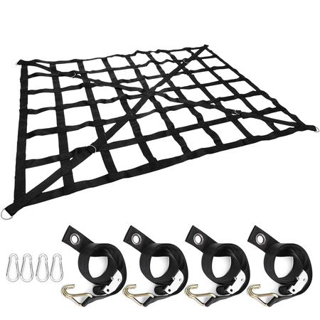 Cargo Net, 4.2\' x 5.5\' Cargo Net for Pickup Truck Bed, Heavy Duty Cargo Nets with Cam Buckles & S-Hooks & Cross Strap, Truck Bed Cargo Net for Trailer SUV Roof Rack (50\" x 66\")