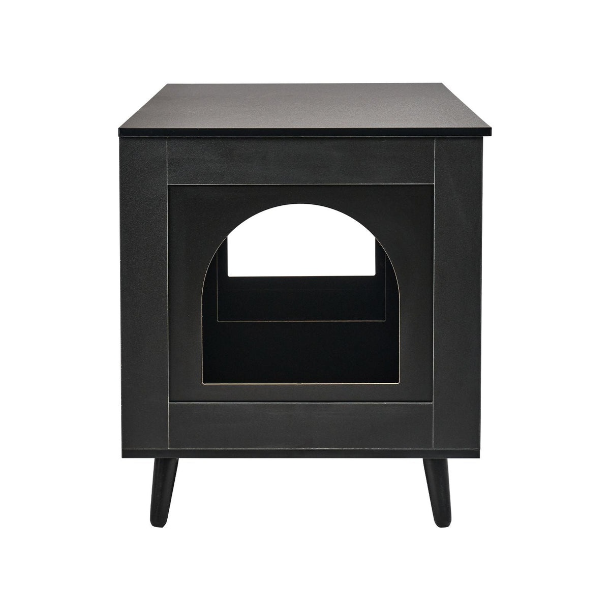 Cat Litter Box Enclosure for 2 Cats, Litter Box Furniture Hidden with Rattan Decorated Doors, Wooden Cat Box Cabinet Fit Most of Litter Box, 47.2"L x 19.7"W x 21.7"H, Black