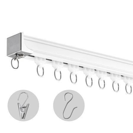 Ceiling Curtain Track Set, 17.7 FT/5.4 Meter, Sliding Ceiling Track System for Curtains, Room Divider Curtain Track Ceiling/Wall Mounted for Living Room Bedroom with Hooks and Hardware, White