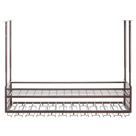 Ceiling Wine Glass Rack, 46.9 x 11.8 inch Hanging Wine Glass Rack, 18.9-35.8 inch Height Adjustable Hanging Wine Rack Cabinet, Coppery Wall-Mounted Wine Glass Rack Perfect for Bar Cafe Kitchen