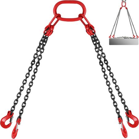 Chain Sling, 5/16 inch x 5 ft Lifting Chains with Hooks, G80 Engine Chain Hoist Lifts, 11000 lbs/5 Ton Capacity Lifting Sling Chains for Engine Hoist, Engine Lift Chain with 4 Leg Grab Hooks
