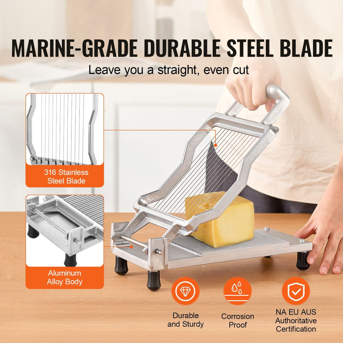 Cheese Cutter with Wire, 0.39" & 0.78" Cheeser Butter Cutting Blade, Detachable Cheese Slicer Wire, Aluminum Alloy Commercial Cheese Slicer with 316 Stainless Steel Knife Wire, Kitchen Cooking