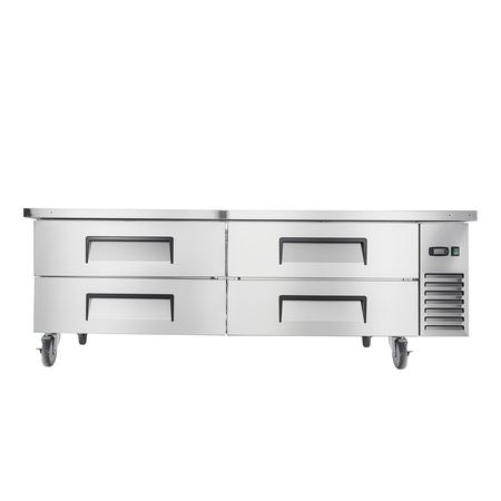 Chef Base Refrigerator, 72" W Commercial Chef Bases Worktop Refrigerators, 4-Drawer Under Counter Fridge with 12 Pans Stainless Steel, Heavy-Duty Refrigerated Base, Invisible Door Handle