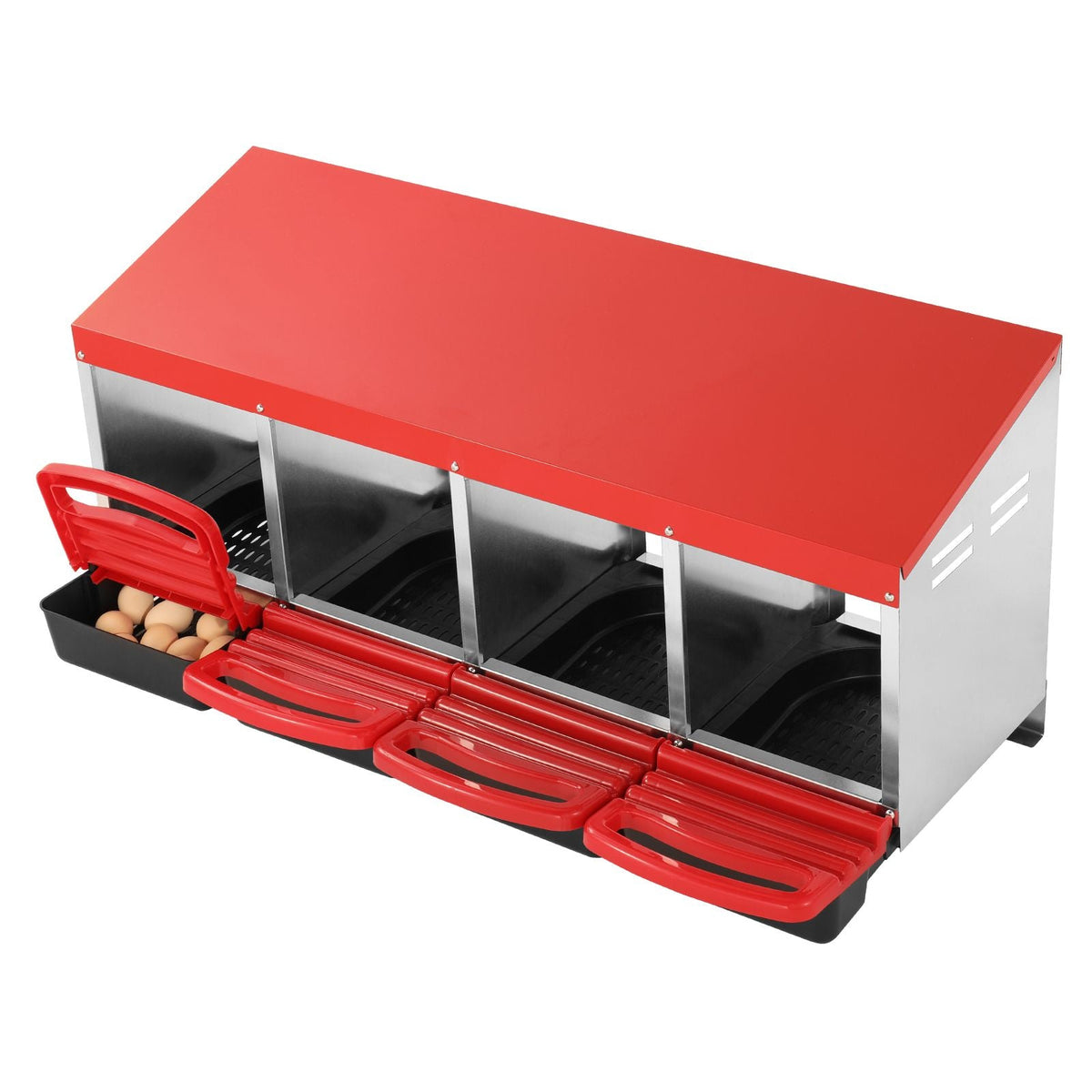 Chicken Nest Box, 4-Compartment, 15 to 30 in Stable & Corrosion-Resistant Metal Nesting Boxes with Inclined Nesting Boxes, Bottom Holes & Resting Platform, Fit for Different Chicken Breeds