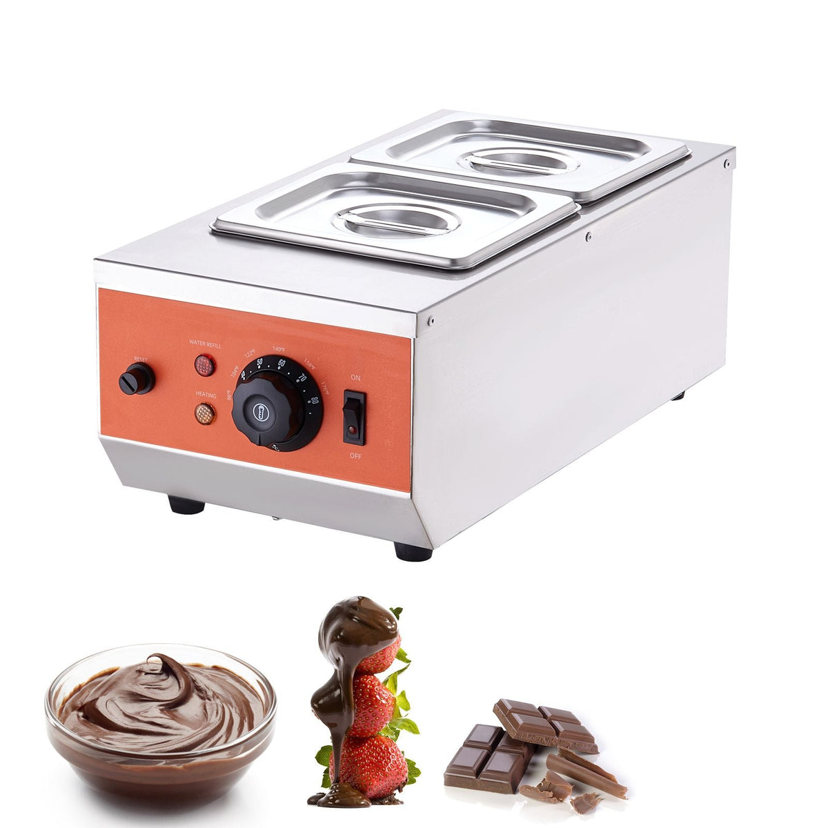 Chocolate Tempering Machine, 9 Lbs 2 Tanks Chocolate Melting Pot with TEMP Control 86-185 F, 800W Stainless Steel Electric Commercial Food Warmer For Chocolate/Milk/Cream Melting and Heating