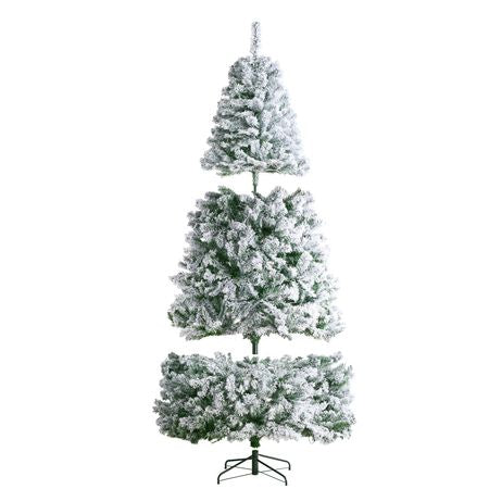 Christmas Tree, 7.5ft Prelit Flocked Artificial Tree, Full Holiday Xmas Tree with 550 White LED Lights, 1346 Branch Tips, Metal Base for Home Party Office Decoration
