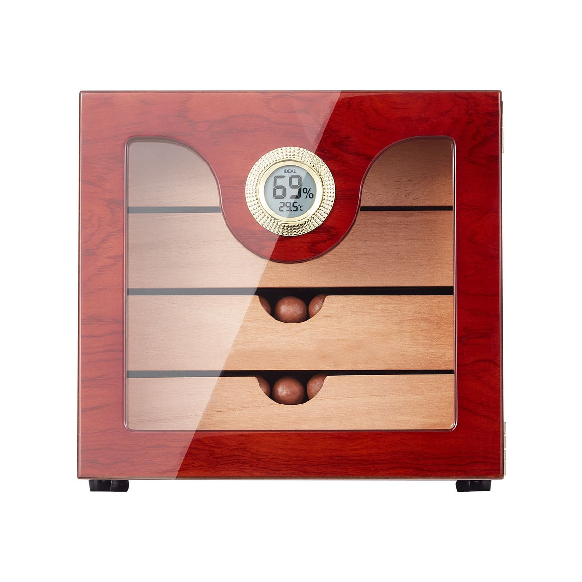 Cigar Humidor Cabinet, Handmade Spanish Cedar Wood Cigar Humidor for 50-100 Cigars, Glass Cigar Desktop Storage Case with Digital Humidifier, Hygrometer and Shelves, Great Gift for Men