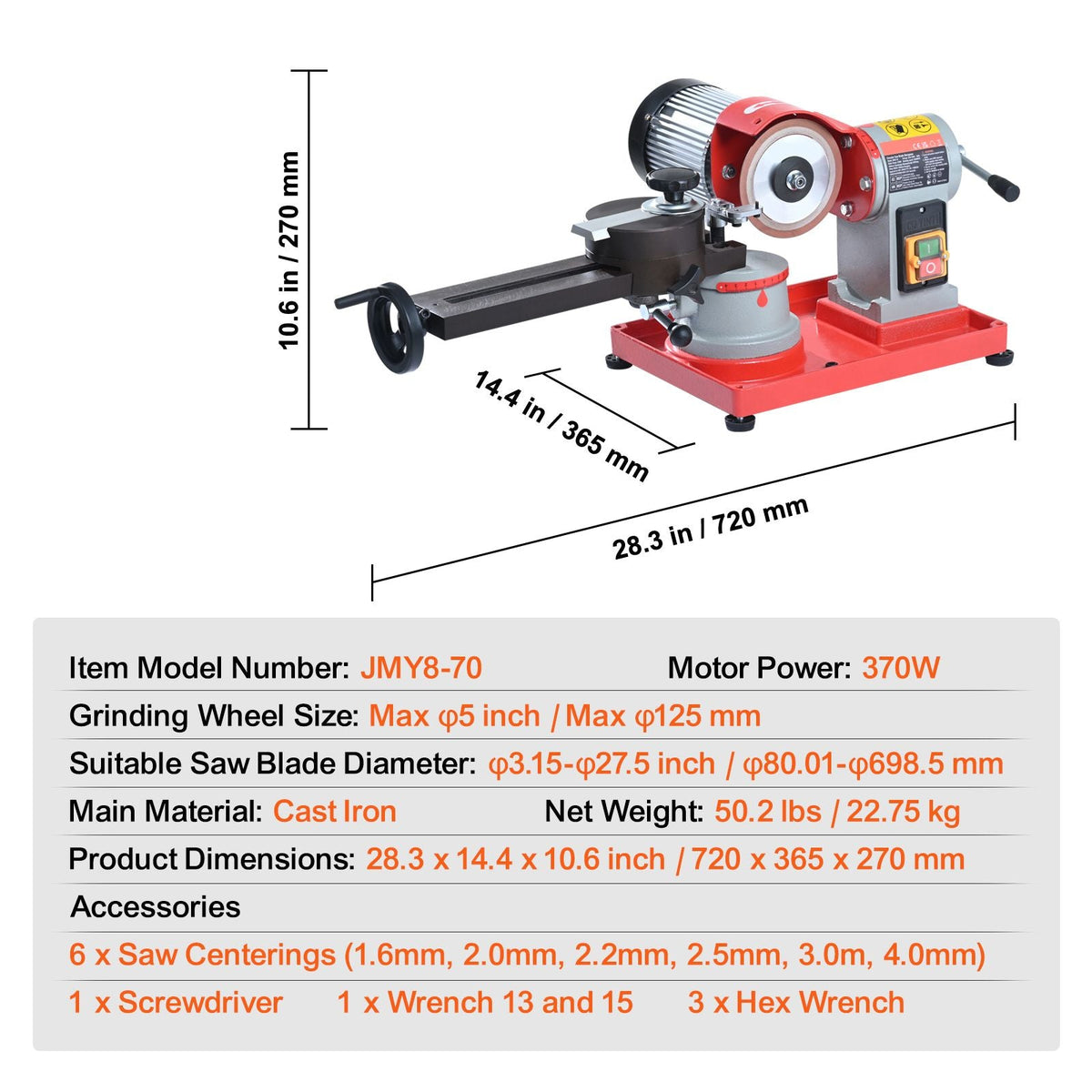 Circular Saw Blade Sharpener, 370W 3600RPM Rotary Angle Mill Grinder, Saw Blade Grinding Sharpening Machine with 6 Saw Centerings, 5-inch Grinding Wheel for Carbide Tipped Saw Blades