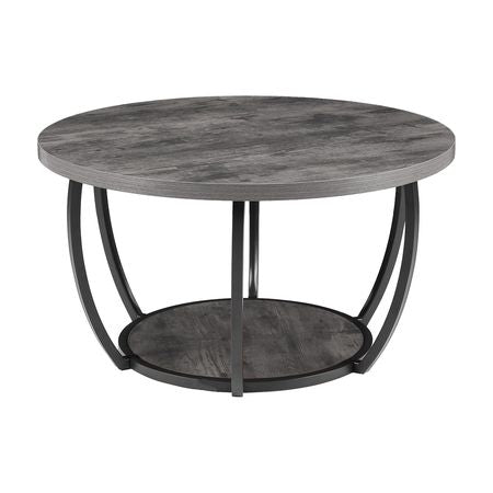 Coffee Table, Modern Round Coffee Table, 2 Tiers Wooden Circle Center Desk with Open Storage, Minimalist Sturdy Metal Frame Accent End Desk for Living Room, Office, Easy Assembly, Grey