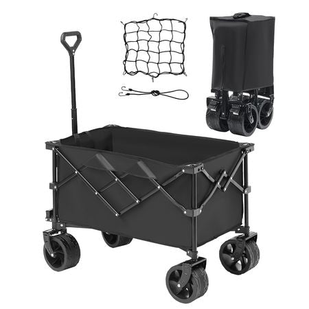 Collapsible Folding Wagon, 113 L Beach Wagon Cart with All-Terrain Wheels, Heavy Duty Folding Wagon Cart Max 250 lbs with Drink Holders, Sports Wagon for Camping, Shopping, Garden