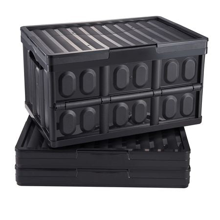 Collapsible Storage Bins with Lids, 45L 3 Packs, Folding Plastic Stackable Utility Crates with Handles, Large Heavy Duty Containers for Clothes, Toys, Books, Snack, Shoes, and Grocery Organizing