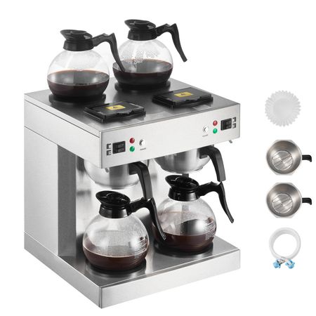 Commercial Drip Coffee Maker, 24 Cups Coffee-Maker Machine with 4 Glass Carafes and 4 Decanter Warmer Plates, Stainless Steel Dual-Head Coffee Brewer, for Restaurant, Office, Coffee Shop & Home