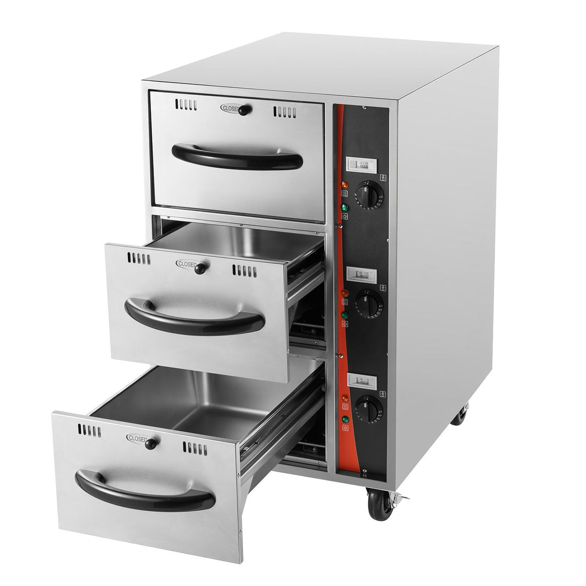 Commercial Electric Drawer Warmer, Three-Drawer Stainless Steel Food Warmer, Freestanding Compact Warming Drawer Cabinet, 85 -185 Fahrenheit Wide Temperature Range