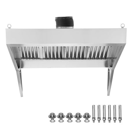 Commercial Exhaust Hood, 5FT Food Truck Hood Exhaust, 201 Stainless Steel Concession Trailer Hood with 2 Detachable U-shaped Grid Oil Filter Mesh, Rust Resistant Vent Hood for Kitchen Restaurant