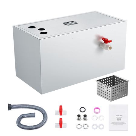 Commercial Grease Trap, 25 LBS Grease Interceptor, Top Inlet Interceptor, Under Sink Stainless Steel Grease Trap, 6.4 GPM Waste Water Oil-water Separator, for Restaurant Canteen Home Kitchen