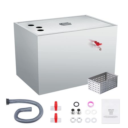 Commercial Grease Trap, 40 LBS Grease Interceptor, Top Inlet Interceptor, Under Sink Stainless Steel Grease Trap, 10 GPM Waste Water Oil-water Separator, for Restaurant Canteen Home Kitchen