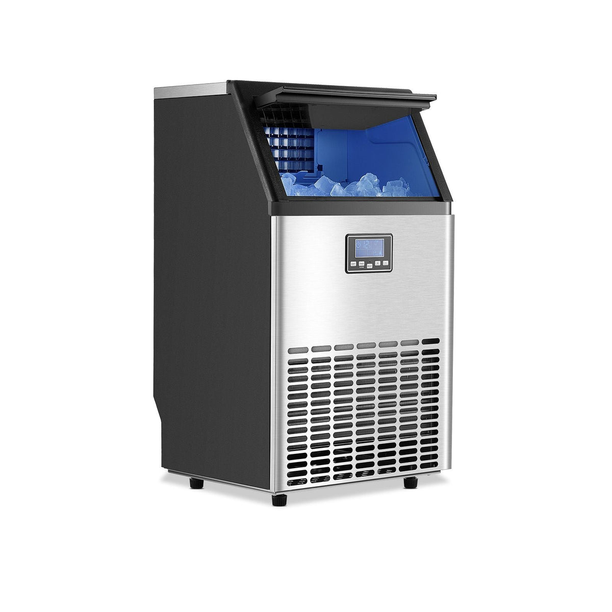 Commercial Ice Maker Machine, 100lbs/24H Ice Maker Machine with 33lbs Storage Capacity, 45 Ice Cubes in 15 Minutes, LED Digital Display Freestanding Self-Cleaning for Bar Office Restaurant