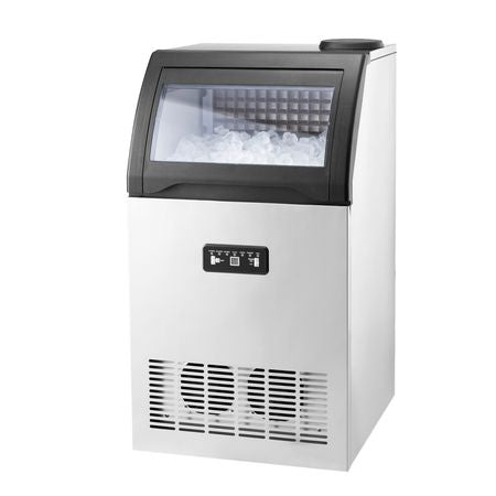 Commercial Ice Maker Machine, 130lbs/24H Ice Maker Machine with 33lbs Storage Capacity, 55 Ice Cubes in 15 Minutes, LED Digital Display Freestanding Self-Cleaning for Bar Office Restaurant