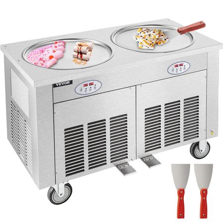 Commercial Ice Roll Maker, Two 17.7" Round Pans Stir-Fried Ice Roll Machine, 1800W Stainless Steel Ice Cream Roll Machine for Yogurt Cream Machine for Bars Cafés Dessert Shops