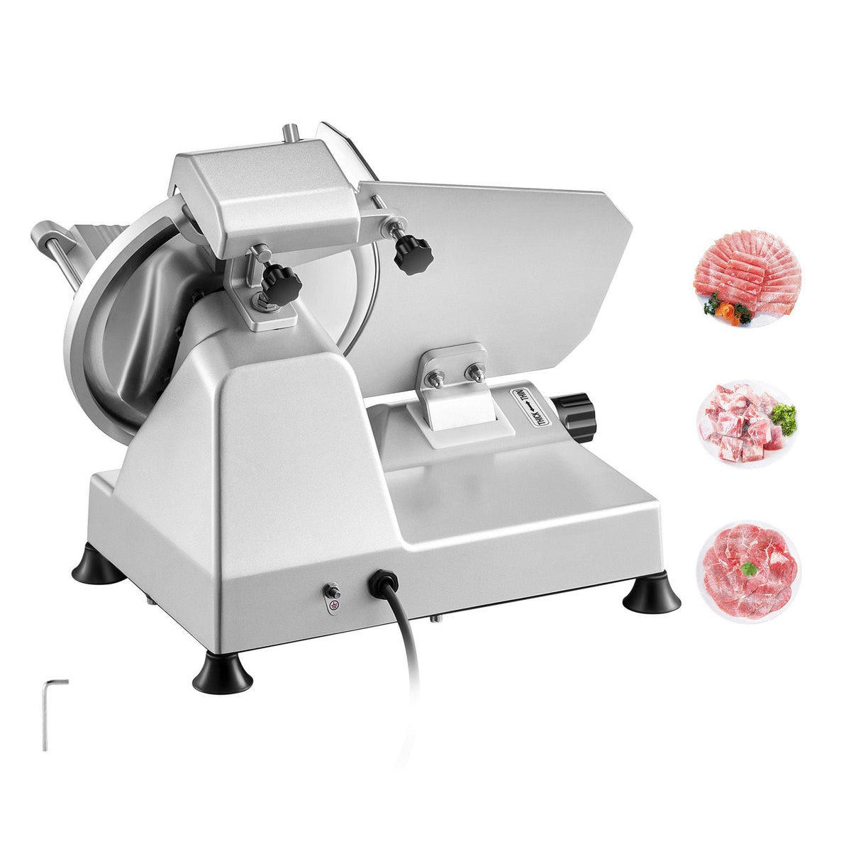 Commercial Meat Slicer, 10 inch Electric Deli Food Slicer, 180W Meat Cutter with a Premium 65Mn Blade, 0-0.4 inch Adjustable Thickness, Food Slicer Machine for Meat Vegetables Hard Bread Cheese