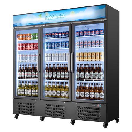 Commercial Merchandiser Refrigerator, 54.3 Cu.Ft / 1538L Upright Beverage Cooler, 3 Glass Door Display Refrigerator with Customizable Lightbox, 12 Adjustable Shelves, Soft LED Lighting & Casters