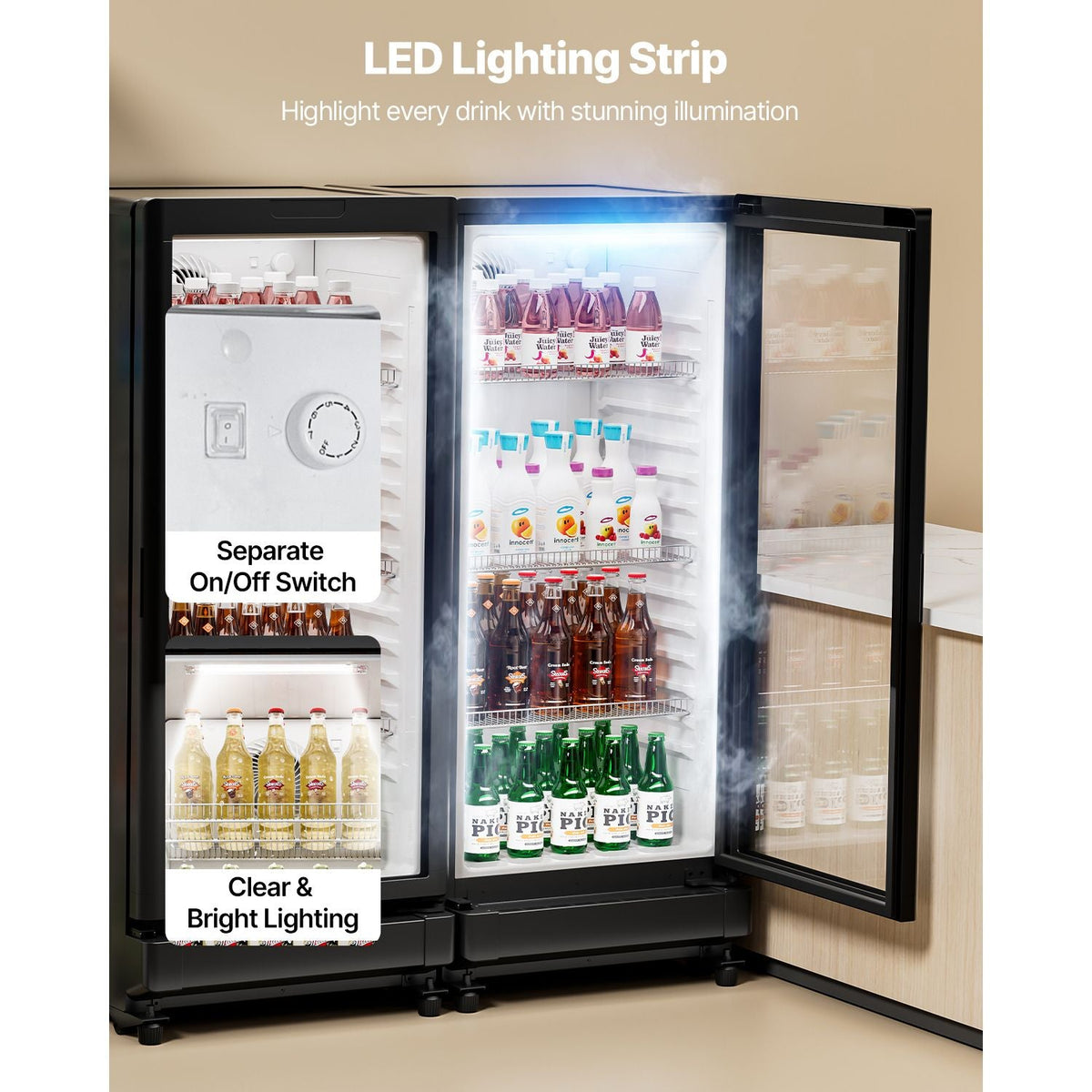 Commercial Merchandiser Refrigerator, 5.7 CU.FT Glass Door Display Refrigerator Upright Fridge, Beverage Refrigerator Cooler Merchandiser with 3 Adjustable Shelves and Soft LED Light, Black