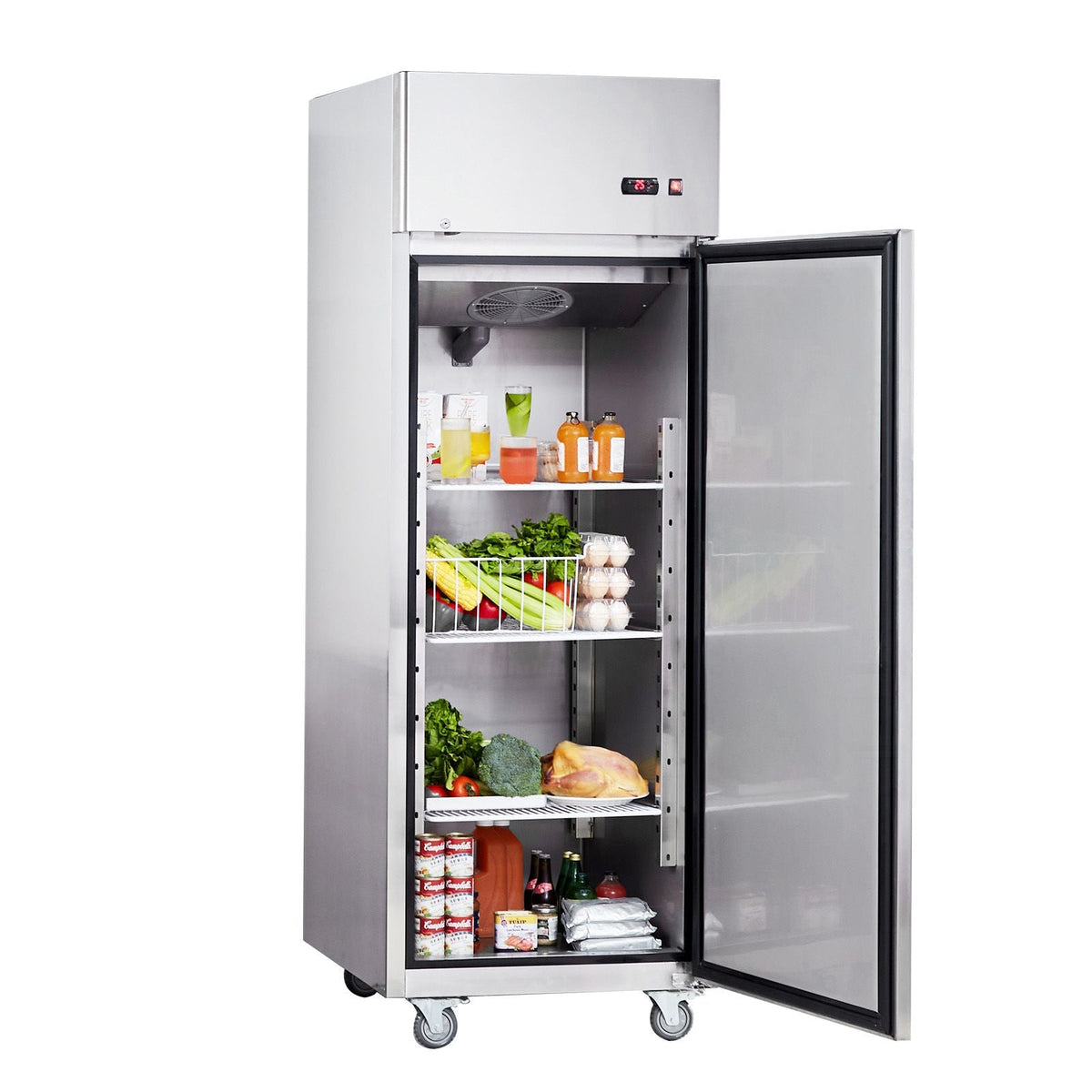 Commercial Refrigerator 19.32 Cu.ft, Reach In 27" W Upright Refrigerator Single Door, Auto-Defrost Stainless Steel Reach-in Refrigerator & 4 Shelves, 33 to 41 F Temp Control, LED Light, 4 Wheel