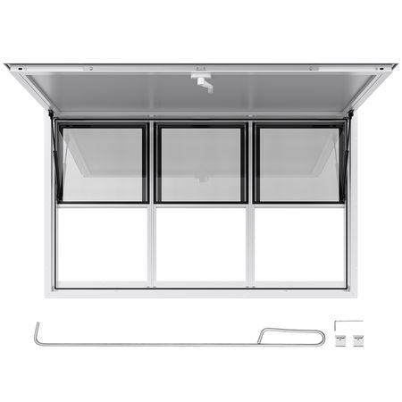 Concession Window 60x36 in, Aluminum Alloy Service Window for Food Truck, Up to 85 Degrees Stand Serving Window with 6 Sliding Windows, Awning Door, and Drag Hook, for Concession Trailers