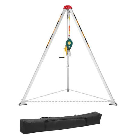 Confined Space Tripod Kit, Heavy Duty Rescue Tripod Lifting Hoist 1200 lbs Winch, 4.1 ft Adjustable Legs, 98.5 ft Cable Portable Kit, 32.8 ft Fall Protection, 4.40-7.05 ft Working Height