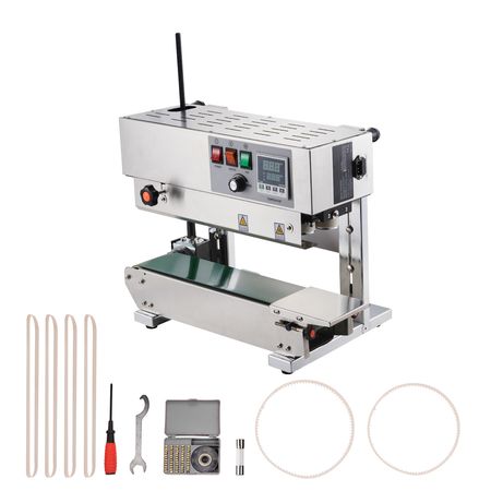 Continuous Bag Band Sealing Machine, 0.24-0.47 in/6-12 mm Seal Width, Vertical Band Sealer Machine with Digital Temperature Control, Stainless Steel Bag Sealer for 0.02-0.8 mm Plastic Bags Films