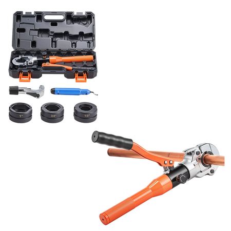Copper Pipe Crimping Tool, Hydraulic Driven Pro Press Tool with 1/2", 3/4", 1" Jaws, Copper Tube Fittings Crimper for Narrow Spaces & Tee Fittings - with Pipe Cutter & Carrying Case