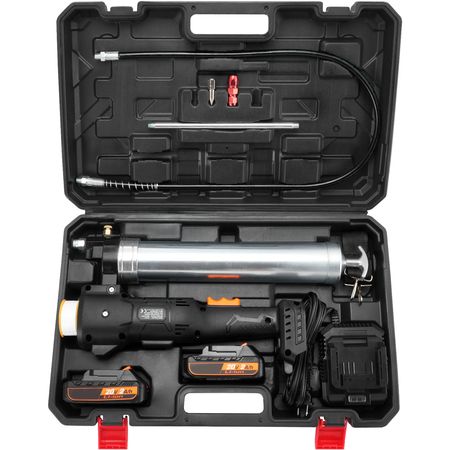 Cordless Grease Gun, 20-Volt, 10,000 PSI, 39" Long Hose, Electric Grease Gun Kit Professional High Pressure Battery Powered Grease Gun with Carrying Case, Two Batteries & Charger Included, Black