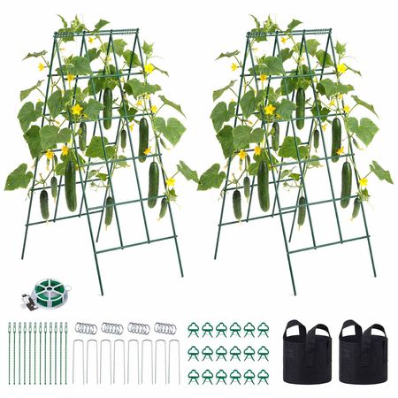 Cucumber Trellis 4 Pack, A-Frame Garden Trellises for Raised Bed, Metal Rustproof Coating Plant Support for Vine, Climbing Plants, Peas, Beans, Zucchini, Tomato, Flower (46.06 x 18.11 in x 4PCS)