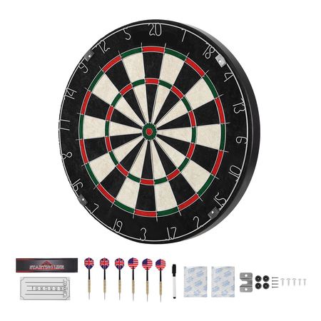 Dartboard with 6 Darts & Scoring Kit, Self-Healing Sisal Fibers Dartboard with Staple-Free Bullseye & Rotating Number Ring, 17.7" Professional Steel Tip Dart Board Set for Home Party Game Rooms