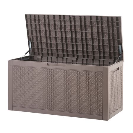 Deck Box, 100 Gallon Outdoor Storage Box, 48.0" x 21.5" x 24.5", Waterproof PP Deckbox with Aluminum Alloy Padlock, for Patio Furniture, Pool Toys, Garden Tools, Outdoor Cushions, Gray