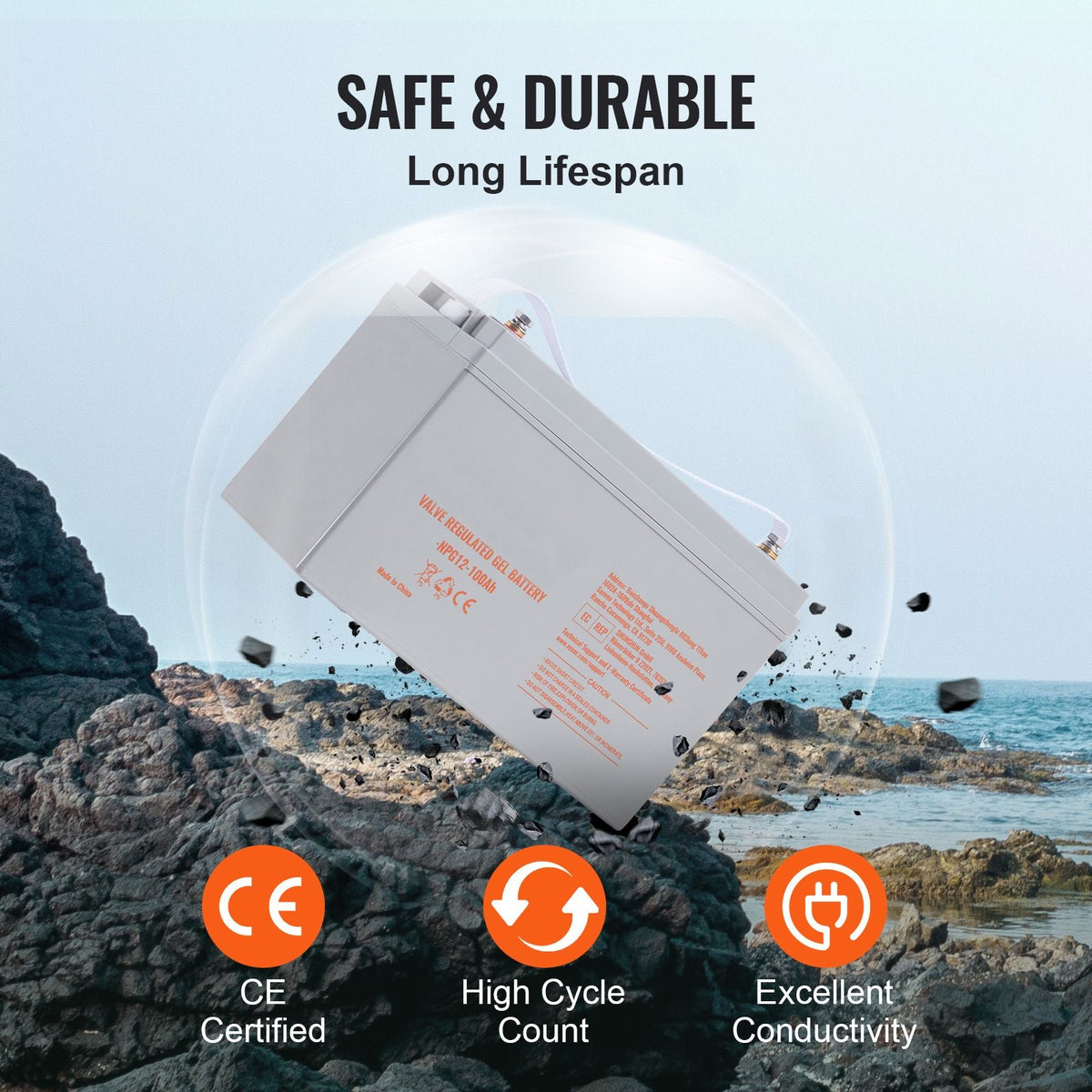 Deep Cycle Battery, 12V 100 AH, AGM Marine Rechargeable Battery, High Self-Discharge Rate 800A Current, for RV Solar Marine Off-Grid Applications UPS Backup Power System