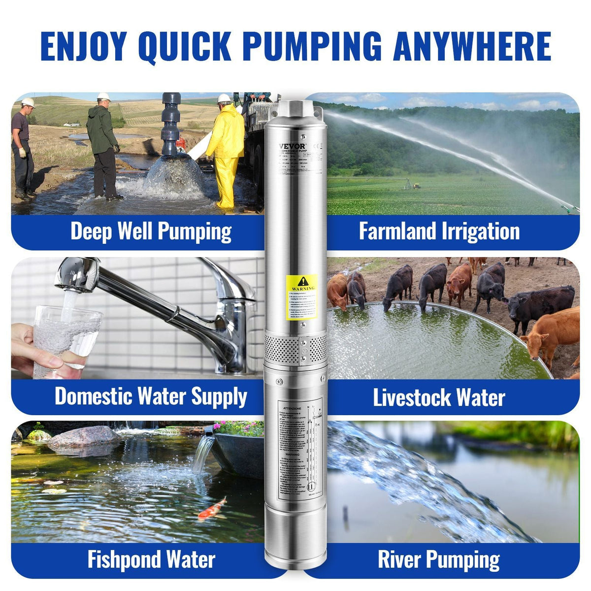 Deep Well Submersible Pump, 2HP/1500W 230V/60Hz, 37GPM Flow 427 ft Head, with 33 ft Electric Cord, 4 inch Stainless Steel Water Pumps for Industrial, Irrigation & Home Use, IP68 Waterproof Grade