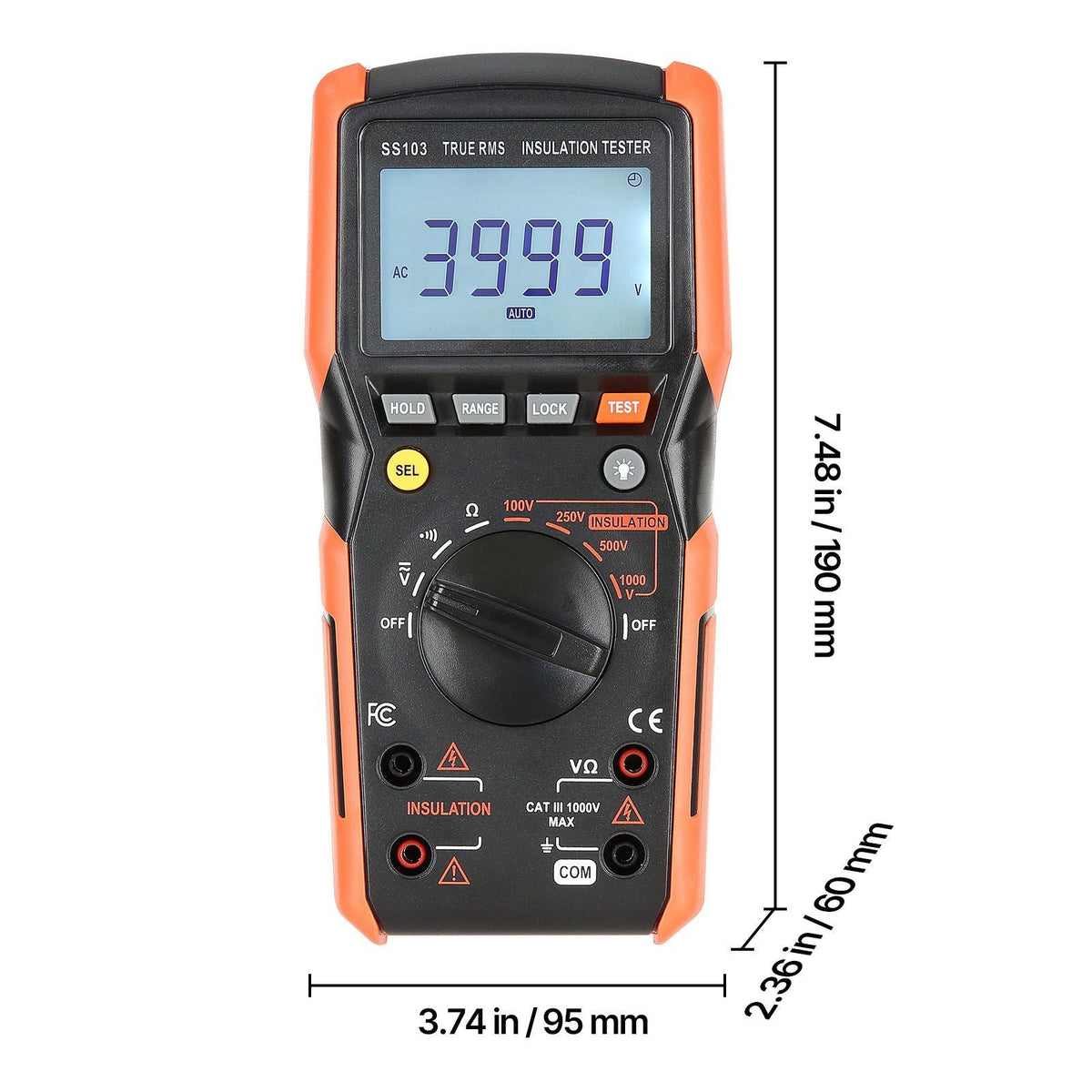 Digital Multimeter, 4000-Count TRMS Voltmeter Ohmmeter, 1000V AC/DC Voltage Tester with Switchable Auto/Manual Range for Voltage, Resistance, and Continuity Measurment