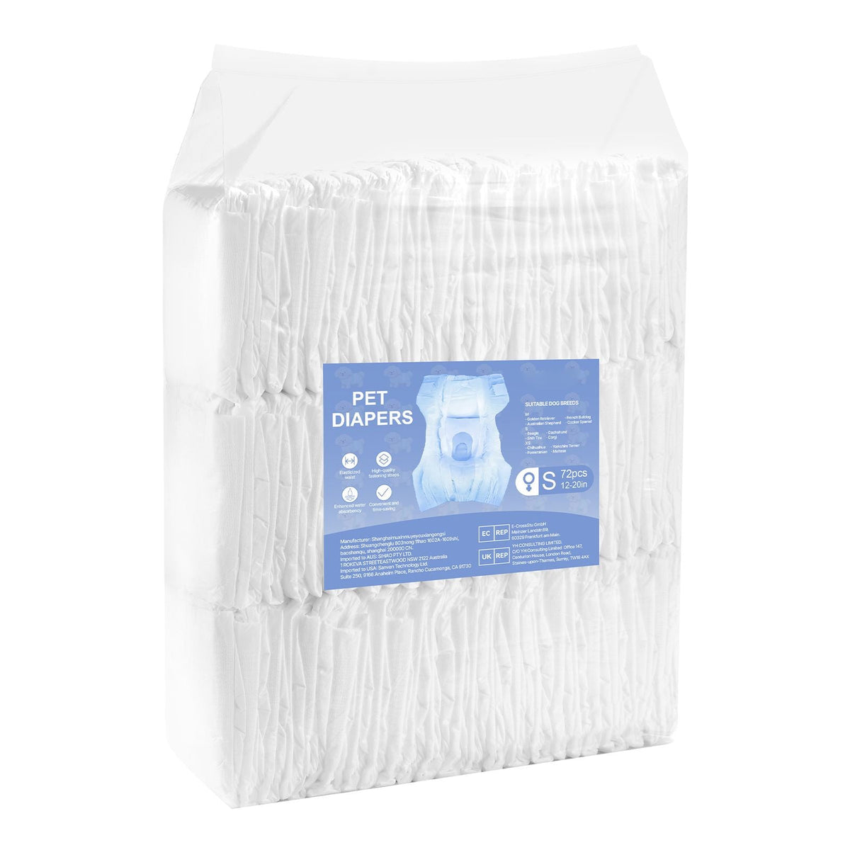 Disposable Dog Diapers, Super Absorbent Female Dog Diapers, 360° Leak-Proof Female Doggy Pet Diaper with Wetness Indicator for Heat Period, Training, Incontinence - S, 144 Count (2 Packs of 72)