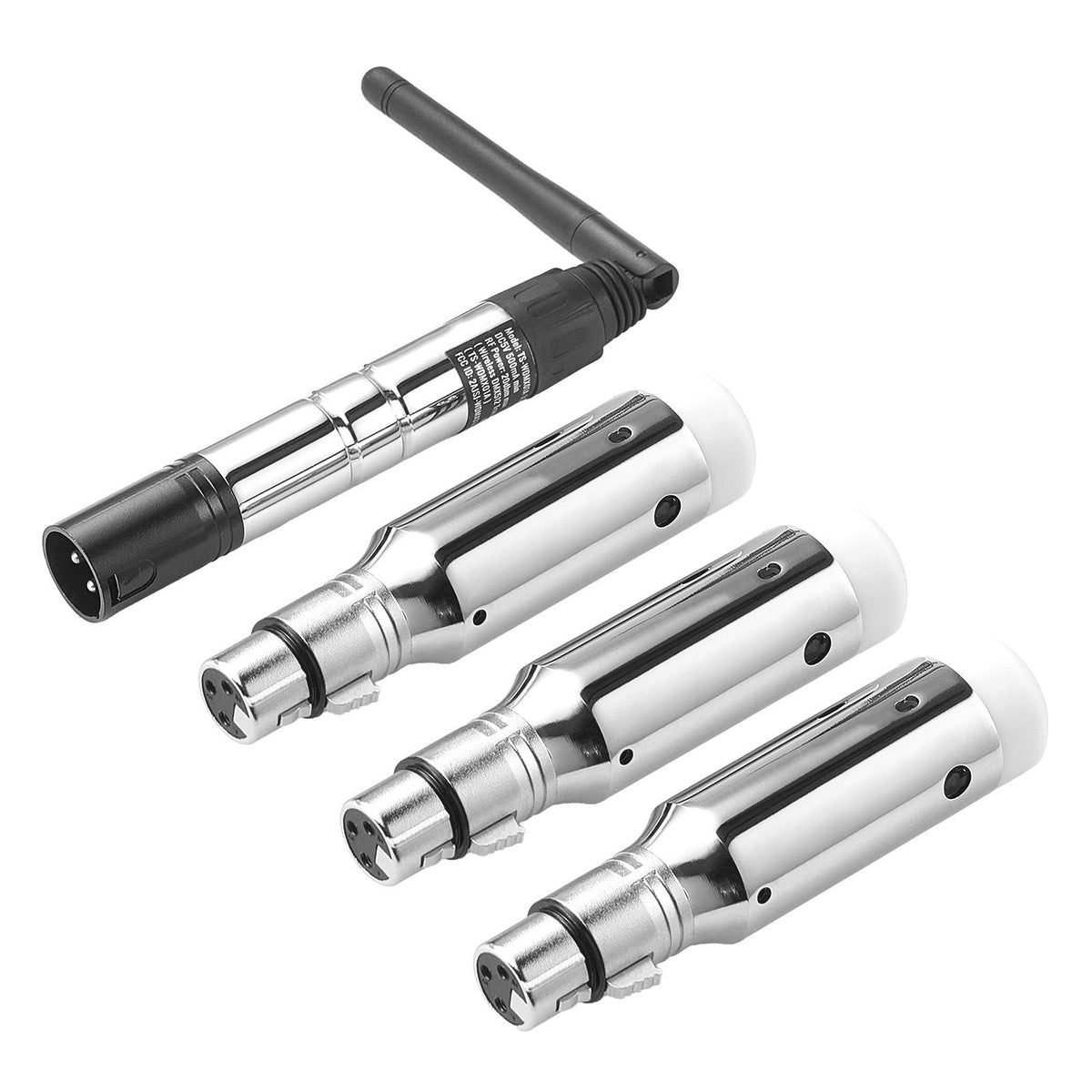 DMX Wireless Receiver, 3 Receivers & 1 Transmitter, 2.4G ISM Band, 656 ft Transmission Range, Rechargeable Battery, Wireless Stage Lighting Control, for LED Stage Party DJ Bar Lighting, Silver